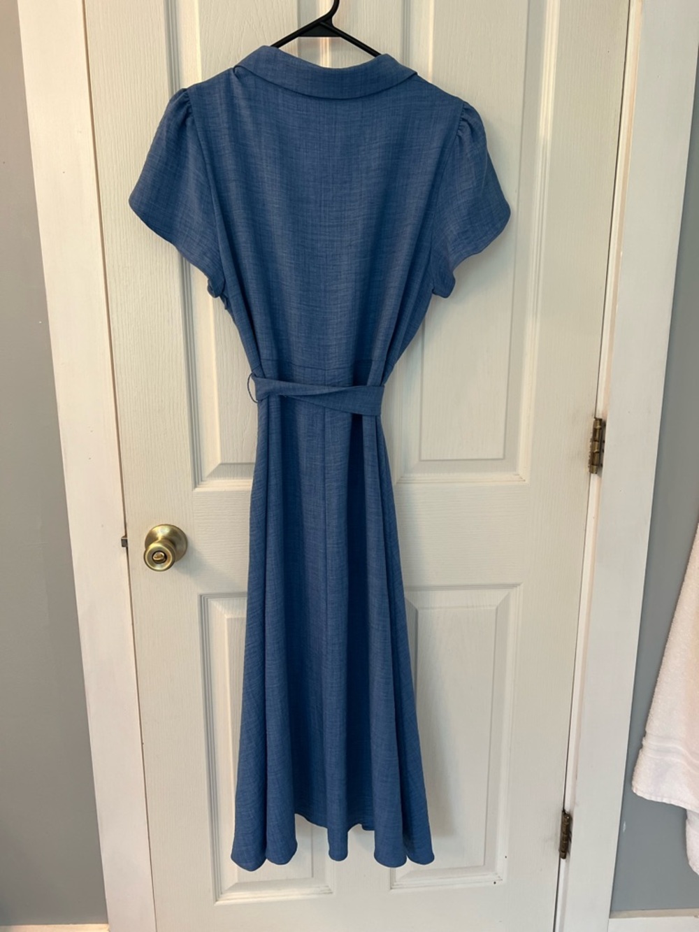 DKNY Blue Collared Midi Dress with Tie Waist - Picture 3 of 4